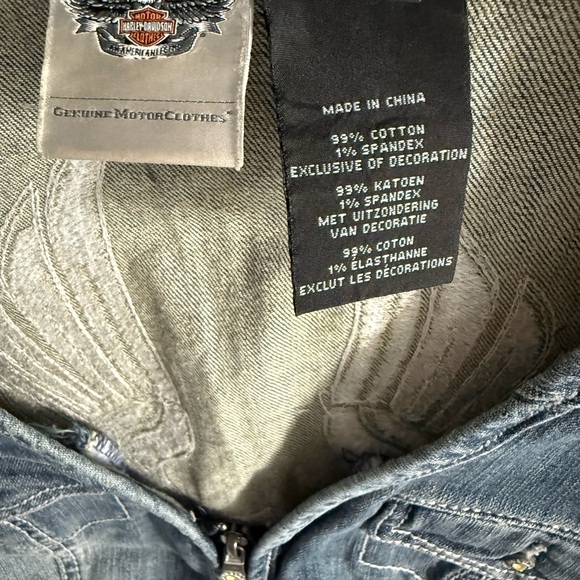 HARLEY DAVIDSON WOMENS DENIM JEAN ANGEL WING RHINESTONE VEST JACKET LARGE - Picture 3 of 9